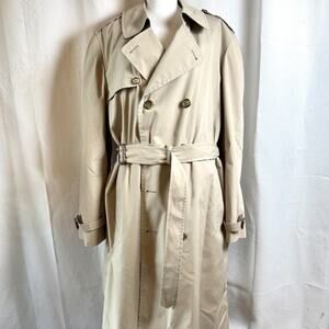 Vintage London Fog Mens Maincoats Trench Coat 46 Long Removable Fur Lining EUC